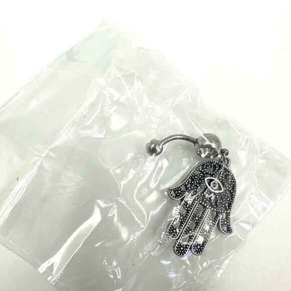 Hamsa Hand All Seeing Eye Belly Bar Navel Piercing Ring Surgical Steel - Picture 4 of 4